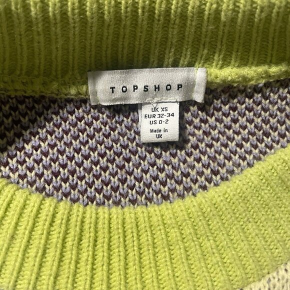 Top Shop Sweater Sz XS/S Abstract Colorblock  Knit Crop Striped Checker Hearts - Picture 5 of 9